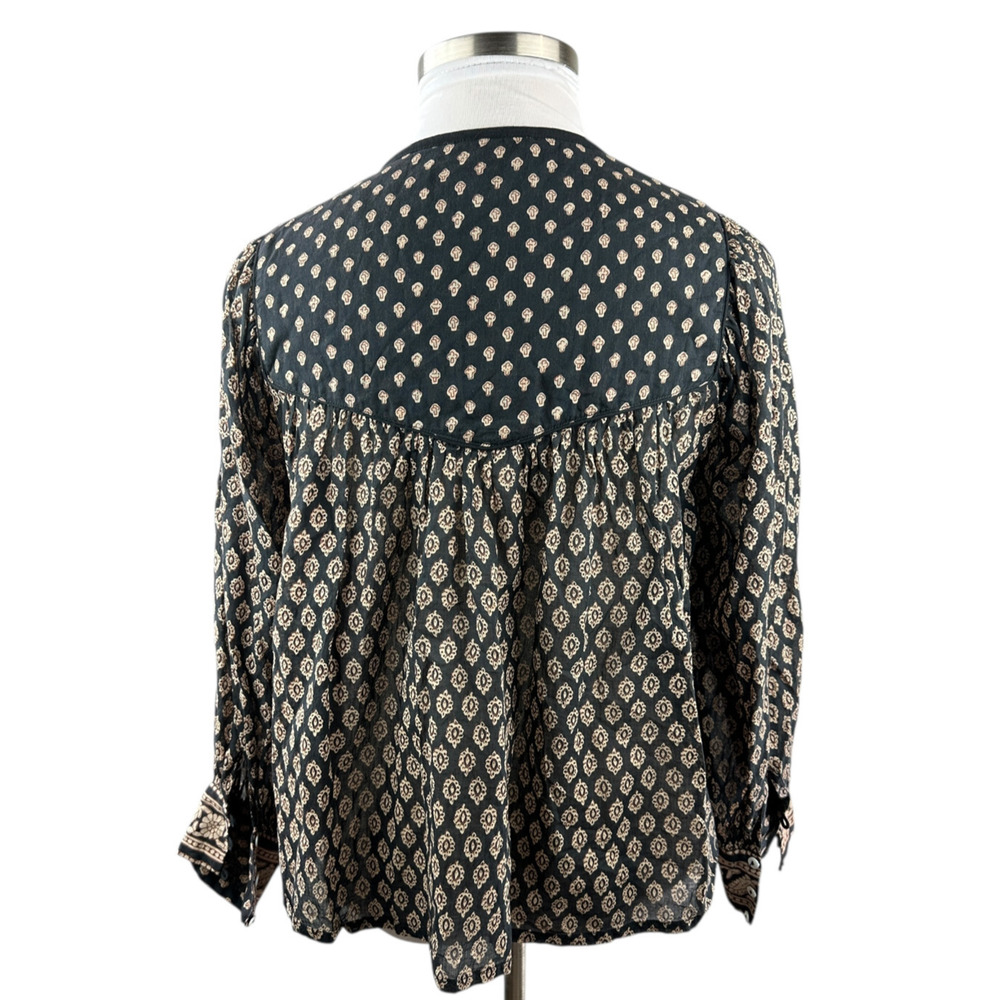 Cleobella Winter Blouse Black Brown Top Pintuck Small Peasant Boho Anthropologie - Picture 9 of 16